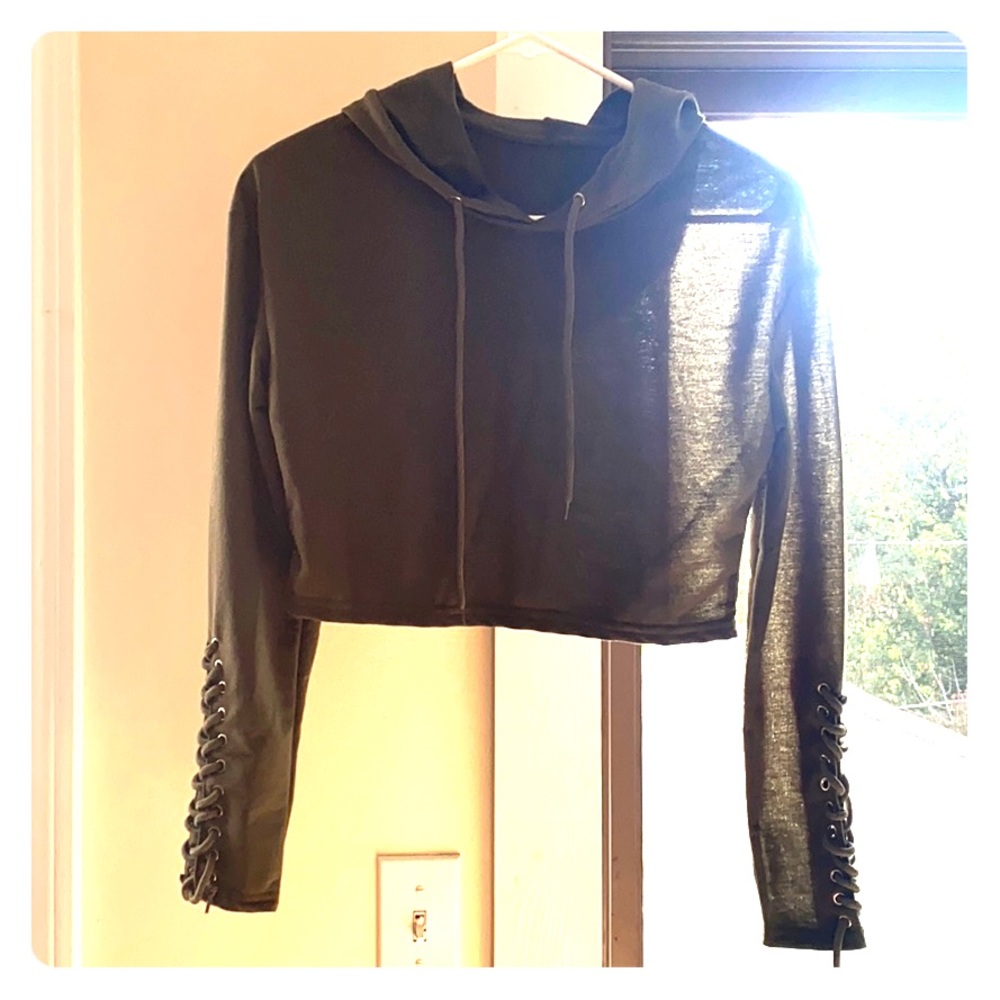 Army green crop too sweatshirt